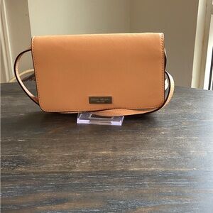Henri Bendel Peach Saffiano Leather Crossbody Phone Bag.